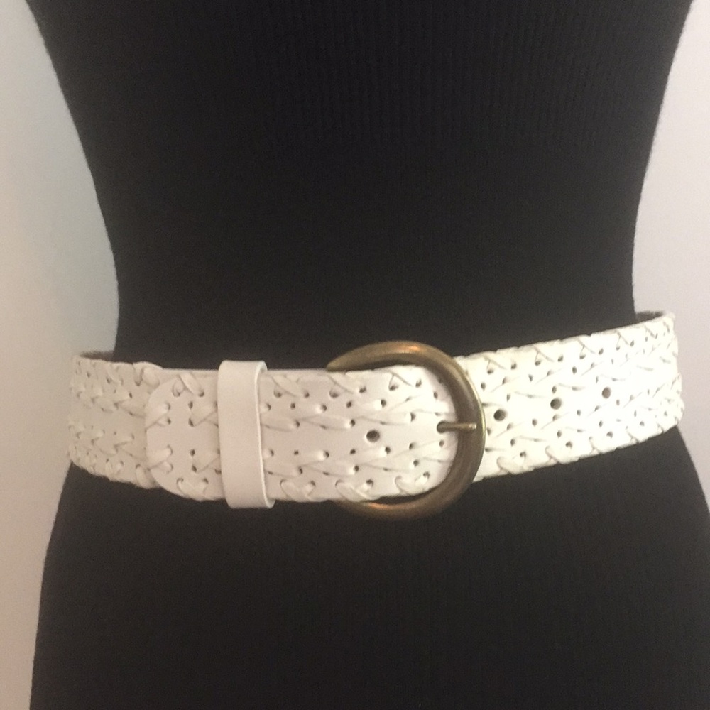 J. Crew Leather White Color Belt With Brass Buckle